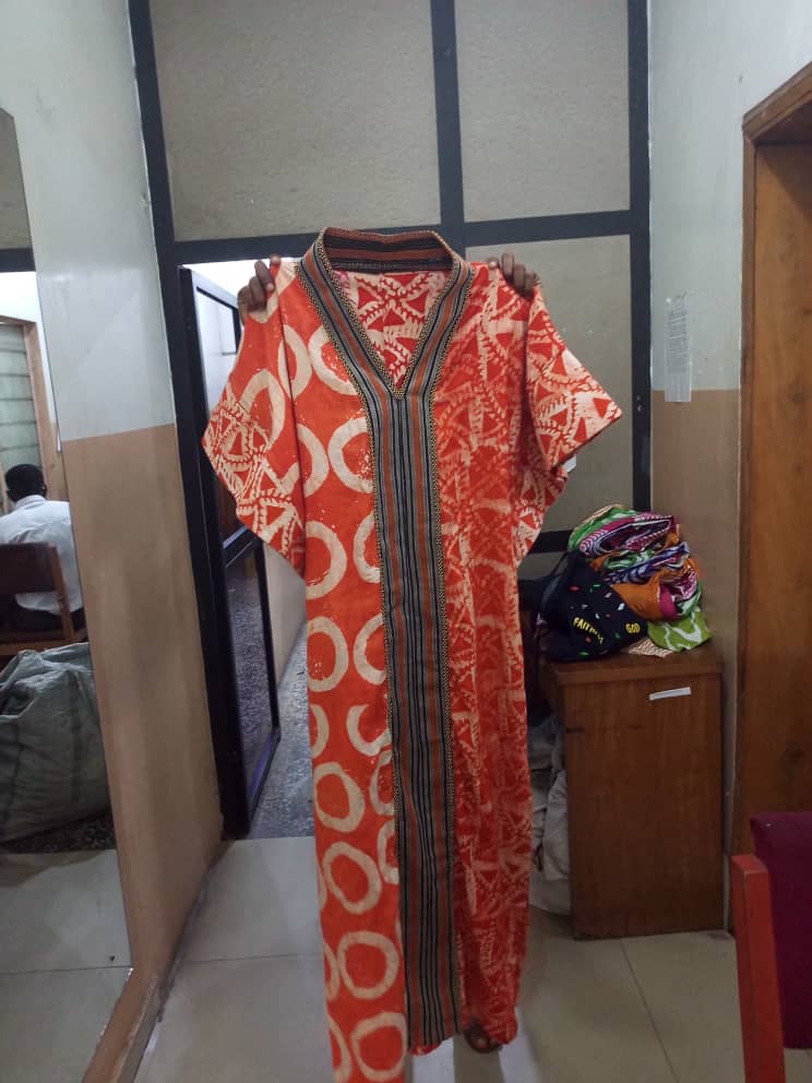 Adire Kaftan Gown With V-Neck